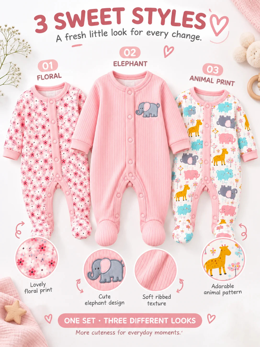 CHASON Long Sleeve Footed Jumpsuit (0–6M)