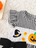 CHASON Pumpkin Embroidered Plaid Romper (0–18M)