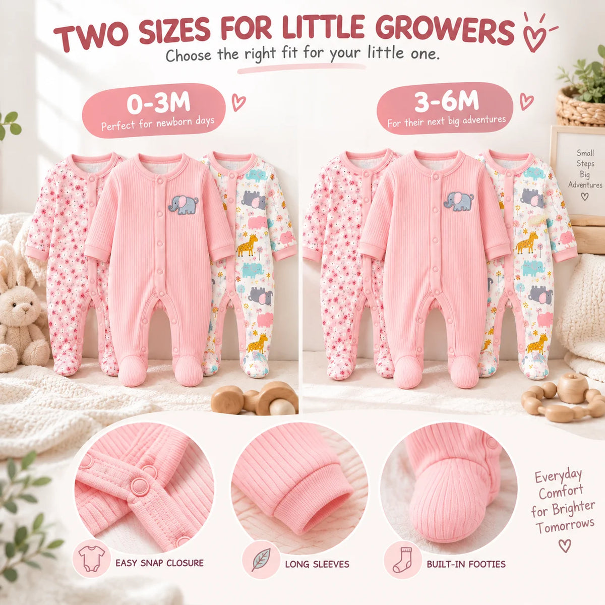 CHASON Long Sleeve Footed Jumpsuit (0–6M)