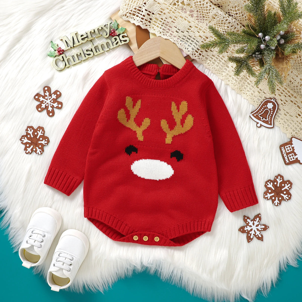 CHASON Baby Christmas Warm Sweater Romper (0-18M)