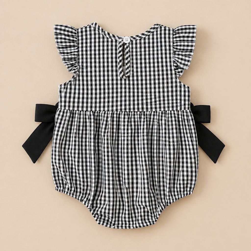 CHASON Pumpkin Embroidered Plaid Romper (0–18M)