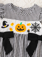 CHASON Pumpkin Embroidered Plaid Romper (0–18M)