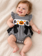 CHASON Pumpkin Embroidered Plaid Romper (0–18M)