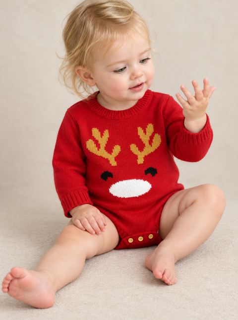 CHASON Baby Christmas Warm Sweater Romper (0-18M)