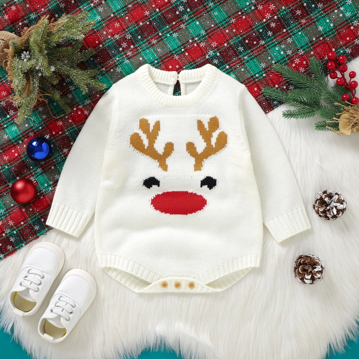 CHASON Baby Christmas Warm Sweater Romper (0-18M)