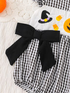 CHASON Pumpkin Embroidered Plaid Romper (0–18M)