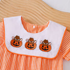 CHASON Short-Sleeve Orange Gingham Pumpkin Romper (0–18M)