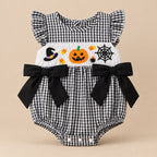 CHASON Pumpkin Embroidered Plaid Romper (0–18M)