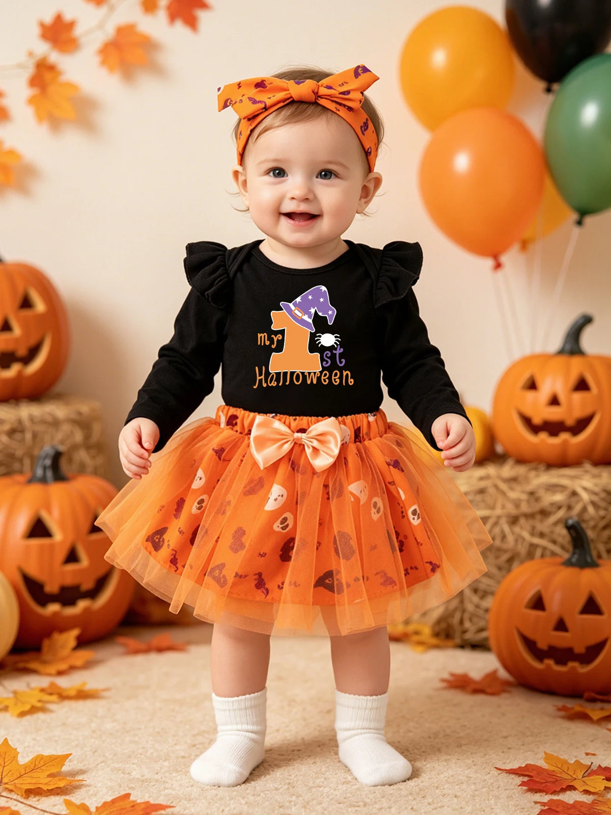 CHASON 3-Piece Halloween Romper, Tutu & Headband Set (0–18M)
